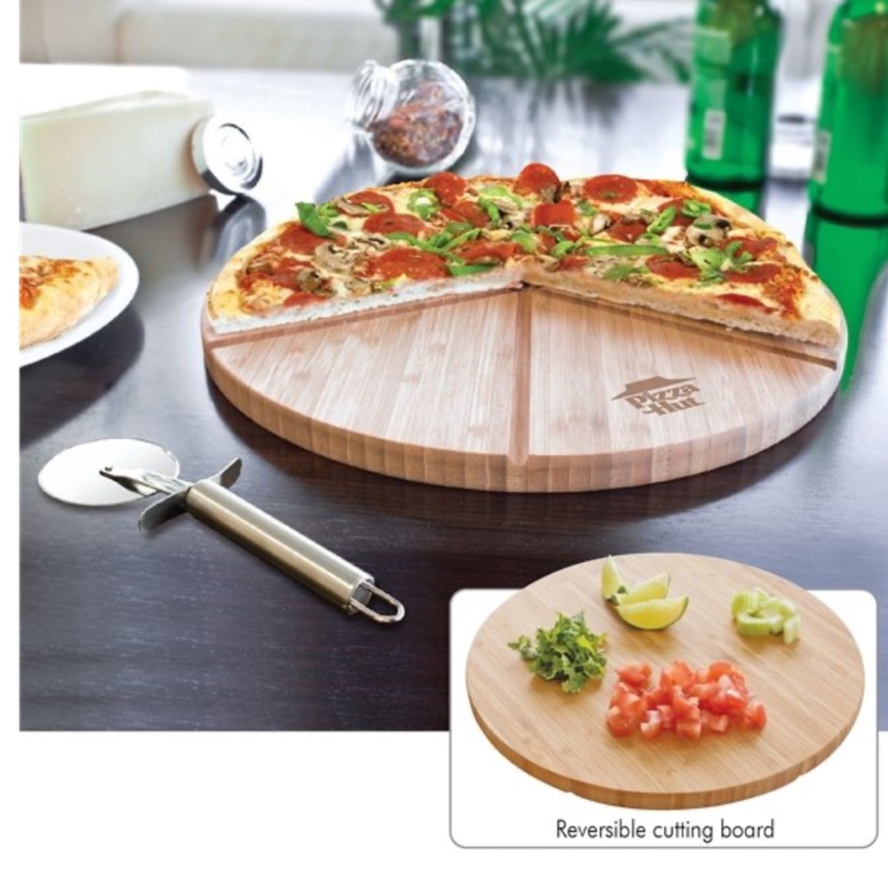 Bamboo Reversible Cutting Board with Pizza Cutter